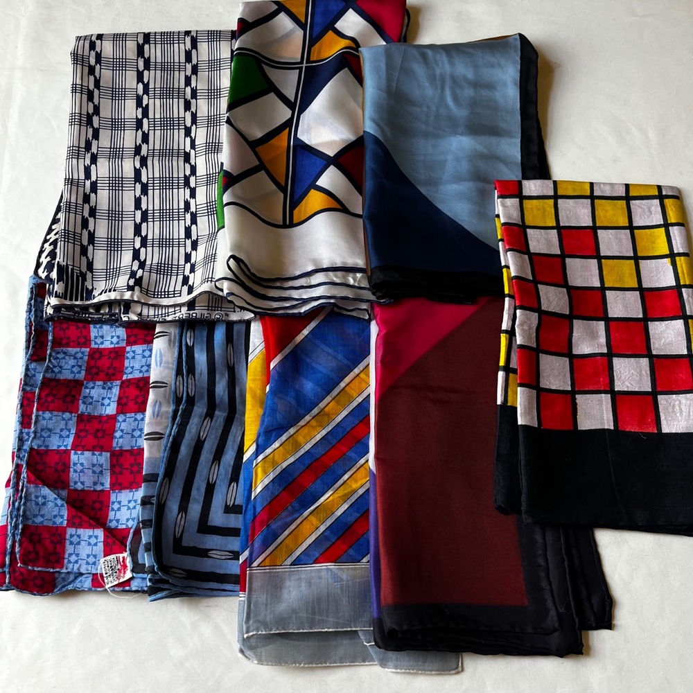 Vintage‎ Silk & Designer Scarf Bundle Lot of 8 Geometric Abstract Scarves Signed